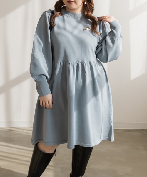 CLETTE（クレット）の「ブローチ付きニットミニワンピース（ワンピース・レディース・ブラック/チャコールグレー/ピンク/ブルー・LL/4L/3L）」の19枚目の写真