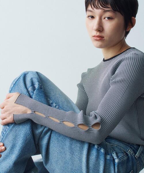 CODE A（コードエー）の「hole sleeve knit（ニット/セーター・レディース・ホワイト/ブラック系2/ブラック・00）」の4枚目の写真