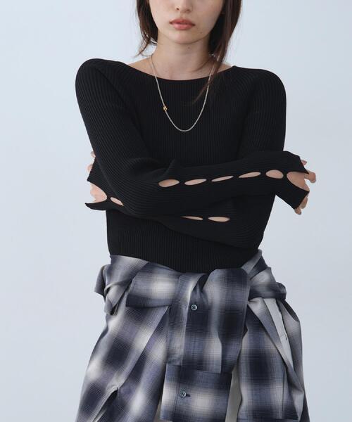 CODE A（コードエー）の「hole sleeve knit（ニット/セーター・レディース・ホワイト/ブラック系2/ブラック・00）」の11枚目の写真