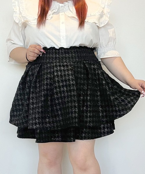 4Lー6L】千鳥柄ティアードスカート【大きいサイズ】【大きい