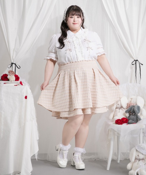 4Lー6L】千鳥柄ティアードスカート【大きいサイズ】【大きい