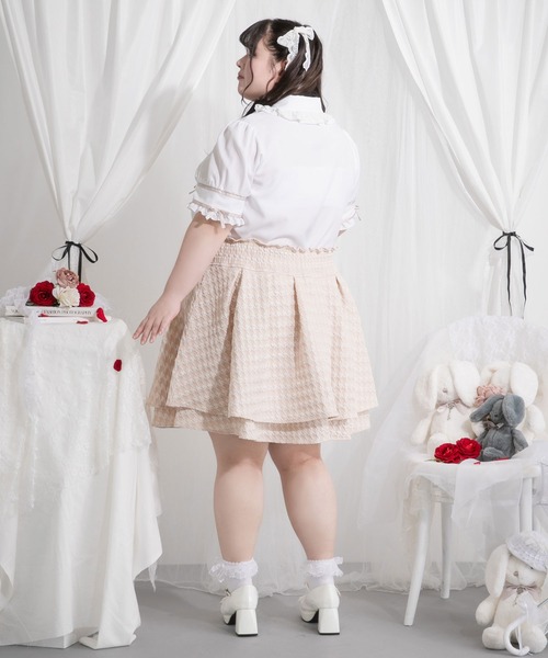4Lー6L】千鳥柄ティアードスカート【大きいサイズ】【大きい