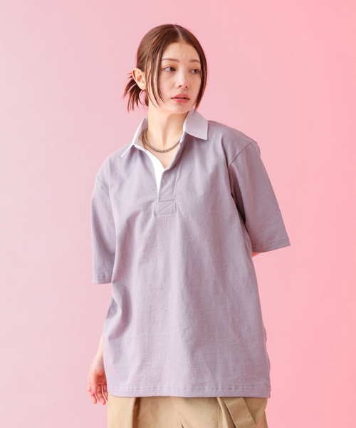 Barbarian(バーバリアン)の「【BARBARIAN / バーバリアン】XSE-01/LIGHT WEIGHT Rugby Collar SS Shirts/ライトウェイト/半袖/シャツ/ボーダー/ユニセックス【WEB限定】(シャツ/ブラウス・メンズ・グレー・S/M/L/XL)」の5枚目の写真