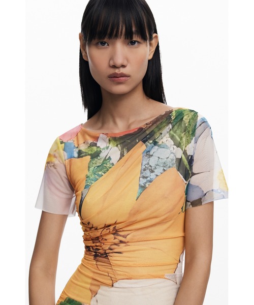 Desigual（デシグアル）の「ウォーターカラー 花柄ミディ丈チュールワンピース（ワンピース・レディース・オレンジ・S/M/XS/XL/L）」の5枚目の写真