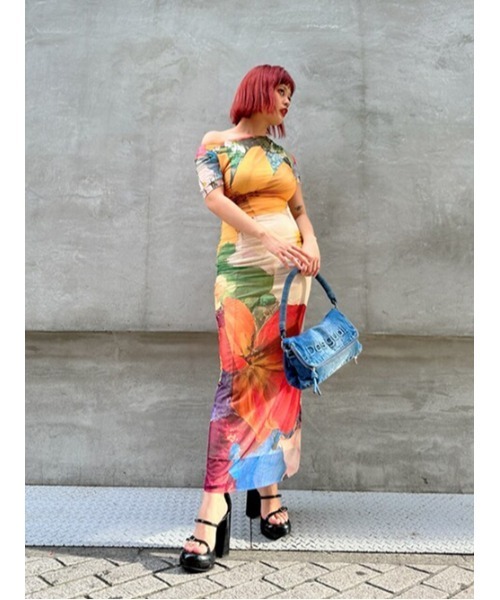 Desigual（デシグアル）の「ウォーターカラー 花柄ミディ丈チュールワンピース（ワンピース・レディース・オレンジ・S/M/XS/XL/L）」の7枚目の写真