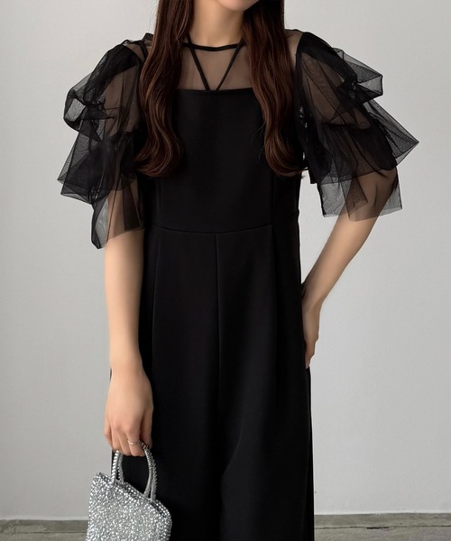 callautia（カラウティア）の「【オケージョン対応/紐取り外し可】シアートップス+サロペットset（サロペット/オーバーオール・レディース・ブラック/ネイビー/チャコール・SMALL/MEDIUM/LARGE）」の5枚目の写真