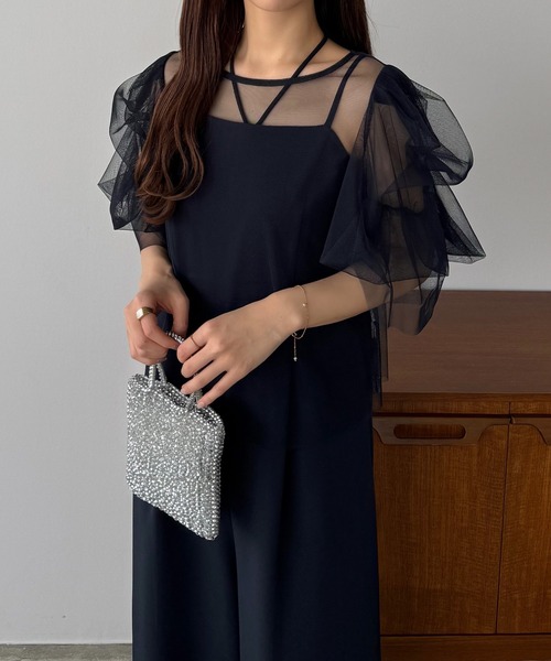 callautia（カラウティア）の「【オケージョン対応/紐取り外し可】シアートップス+サロペットset（サロペット/オーバーオール・レディース・ブラック/ネイビー/チャコール・SMALL/MEDIUM/LARGE）」の14枚目の写真