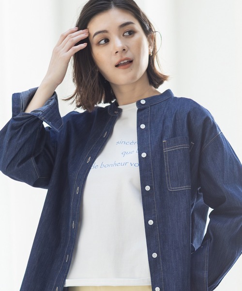 Petit Honfleur(プチオンフルール)の「2025春夏【接触冷感・UVカット】オーガニックコットンロゴTシャツ(Tシャツ/カットソー・レディース・ネイビー/ホワイト/グリーン・M/L)」の2枚目の写真