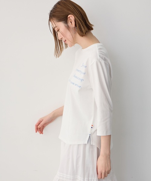 Petit Honfleur(プチオンフルール)の「2025春夏【接触冷感・UVカット】オーガニックコットンロゴTシャツ(Tシャツ/カットソー・レディース・ネイビー/ホワイト/グリーン・M/L)」の8枚目の写真