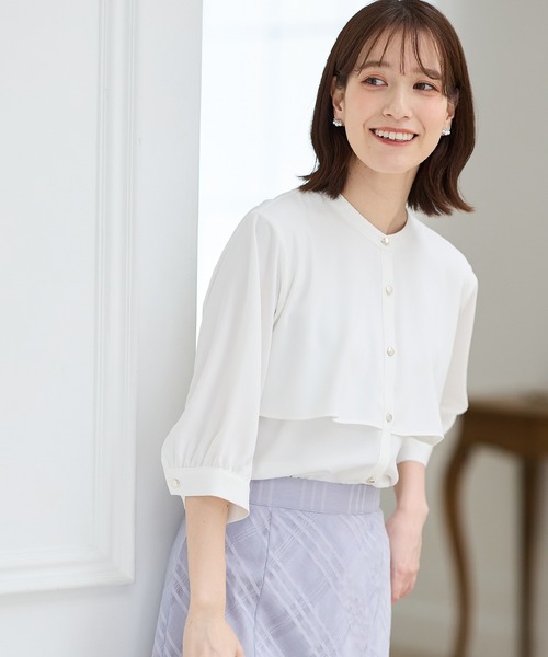Honeys（ハニーズ）の「６分袖ケープ風ブラウス（シャツ/ブラウス・レディース・スモーキーグリーン系/オレンジ/ブラック/ホワイト/ライトグレー・LL/3L/S/M/L）」の11枚目の写真