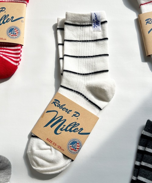 MILLER(ミラー)の「Robert P. Miller / ソックス Mボーダー / 326C(ソックス/靴下・レディース・ライトホワイト/ピンク/レッド/ホワイト/ホワイト系その他/グリーン/レッド系その他/ネイビー/オレンジ/イエロー/ブルー系その他/その他1/その他2/その他3/チャコールグレー/グレー/ブラック系その他/オレンジ系その他/その他4/レッド系その他2/ブラック/グレー系その他/ブルー系その他2/ブルー系その他3・23-25cm)」の1枚目の写真