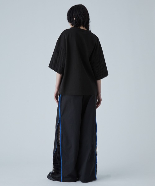 VELNUS】Mesh docking loose punch short sleeve T-shirt/メッシュ