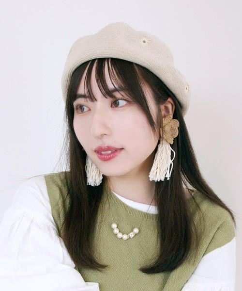 polcadot（ポルカドット）の「フラワー刺繍サーモベレー帽（ハンチング/ベレー帽・レディース・ブラック/グリーン/ベージュ/パープル・FREE）」の8枚目の写真