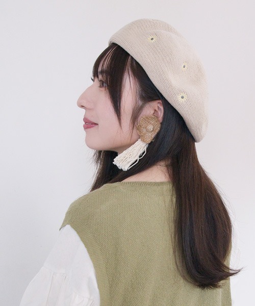 polcadot（ポルカドット）の「フラワー刺繍サーモベレー帽（ハンチング/ベレー帽・レディース・ブラック/グリーン/ベージュ/パープル・FREE）」の9枚目の写真