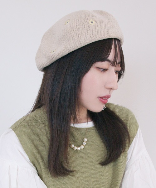 polcadot（ポルカドット）の「フラワー刺繍サーモベレー帽（ハンチング/ベレー帽・レディース・ブラック/グリーン/ベージュ/パープル・FREE）」の11枚目の写真