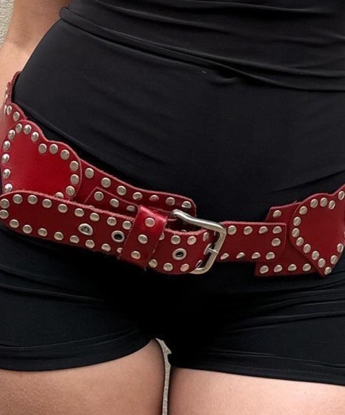 almo(アルモ)の「ハートスタッズワイドベルト(BQ)(ベルト・レディース・レッド・FREE)」の1枚目の写真