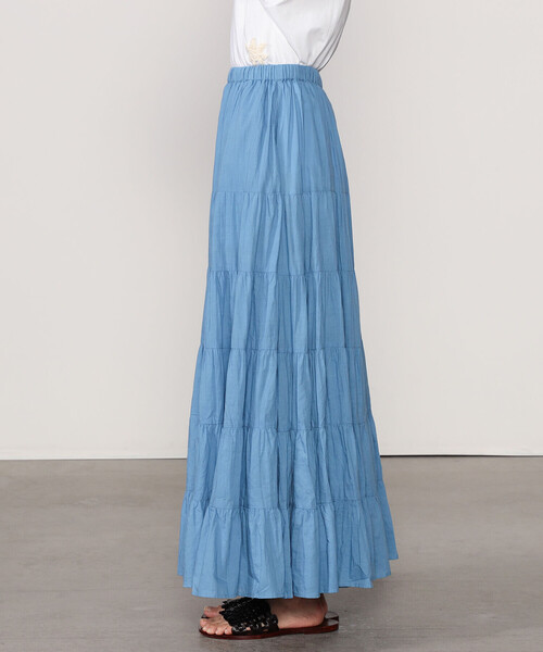 COUTURE D'ADAM | コットンカディ ティアードスカート BLUE