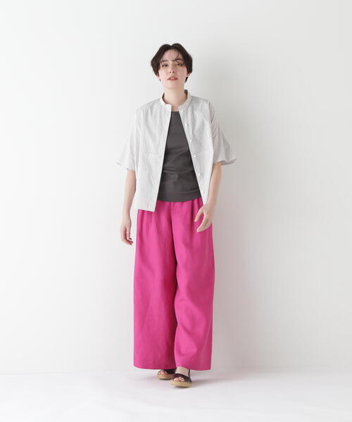 human woman(ヒューマンウーマン)の「◆【WEB・一部店舗限定】リネンタック入りバギーパンツ(その他パンツ・レディース・ホワイト系その他/ピンク・MEDIUM)」の5枚目の写真