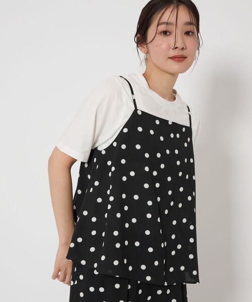 green label relaxing（グリーンレーベルリラクシング）の「【WEB限定】＜at ease＞ドット キャミソール（キャミソール・レディース・オフホワイト/ブラック・FREE）」の2枚目の写真