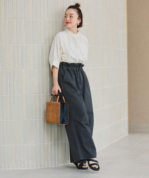 セール】シングルガーゼ襟フリル5分袖ブラウス（シャツ/ブラウス