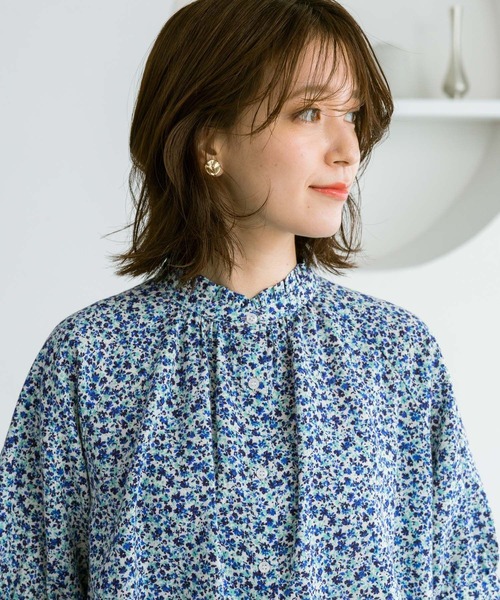 セール】シングルガーゼ襟フリル5分袖ブラウス（シャツ/ブラウス