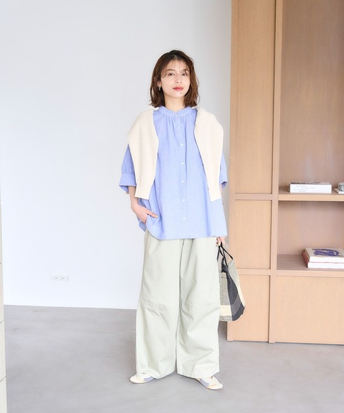 専用出品　メカ無し セール】シングルガーゼ襟フリル5分袖ブラウス（シャツ/ブラウス