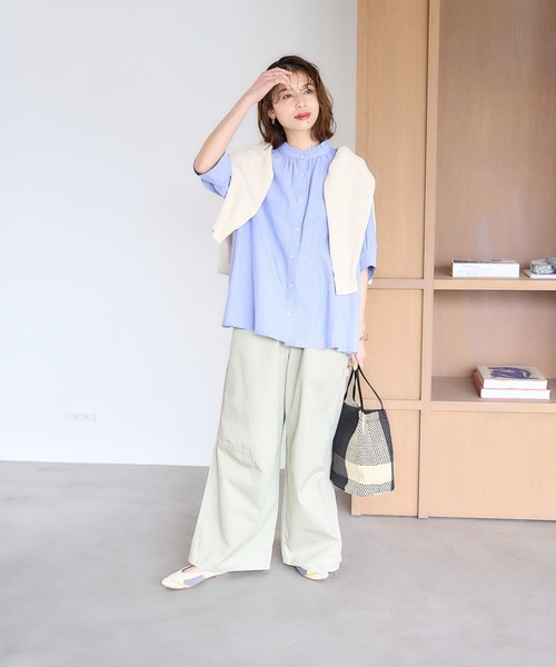 Gauze# / ガーゼ リネンドロップショルダー 五分袖ブラウス Gauze#】リネンドロップショルダー五分袖ブラウスの通販 by