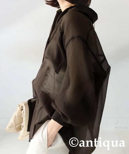 antiqua（アンティカ）の「ワッシャーシアーシャツ（シャツ/ブラウス・レディース・ブラック/その他・ONESIZE）」の2枚目の写真