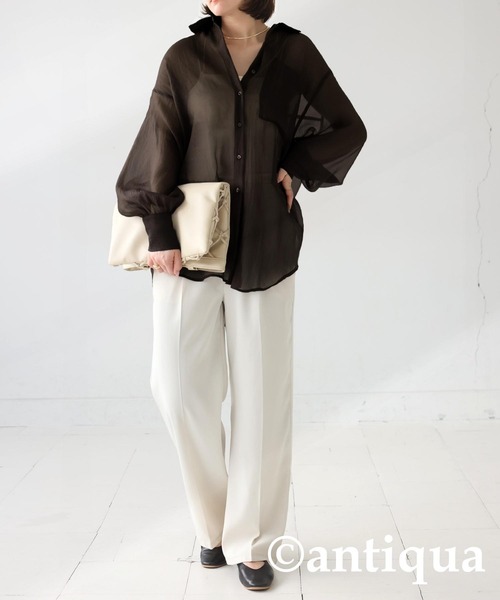 antiqua（アンティカ）の「ワッシャーシアーシャツ（シャツ/ブラウス・レディース・ブラック/その他・ONESIZE）」の8枚目の写真