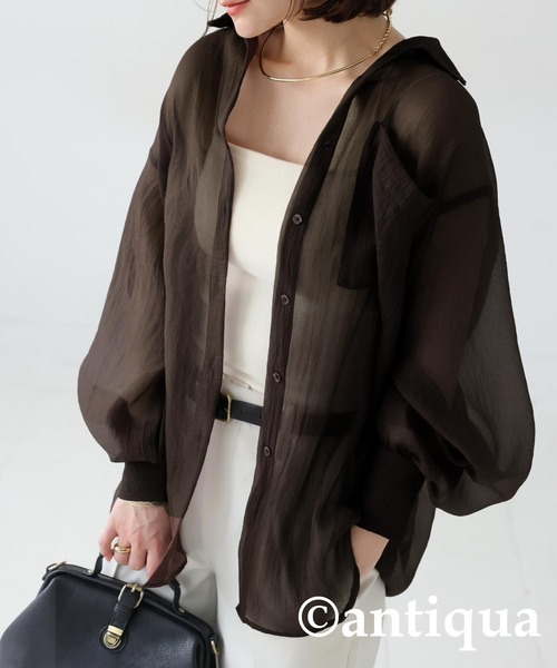 antiqua（アンティカ）の「ワッシャーシアーシャツ（シャツ/ブラウス・レディース・ブラック/その他・ONESIZE）」の9枚目の写真
