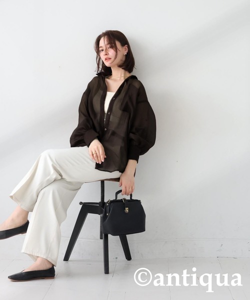 antiqua（アンティカ）の「ワッシャーシアーシャツ（シャツ/ブラウス・レディース・ブラック/その他・ONESIZE）」の10枚目の写真
