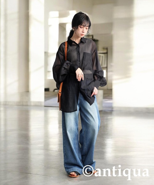 antiqua（アンティカ）の「ワッシャーシアーシャツ（シャツ/ブラウス・レディース・ブラック/その他・ONESIZE）」の3枚目の写真