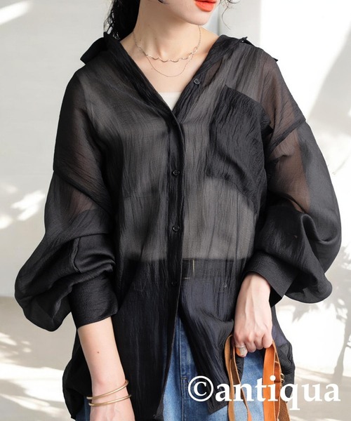 antiqua（アンティカ）の「ワッシャーシアーシャツ（シャツ/ブラウス・レディース・ブラック/その他・ONESIZE）」の4枚目の写真