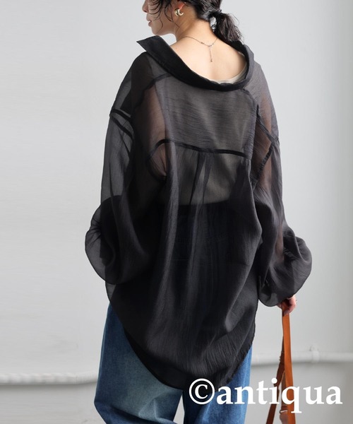 antiqua（アンティカ）の「ワッシャーシアーシャツ（シャツ/ブラウス・レディース・ブラック/その他・ONESIZE）」の6枚目の写真