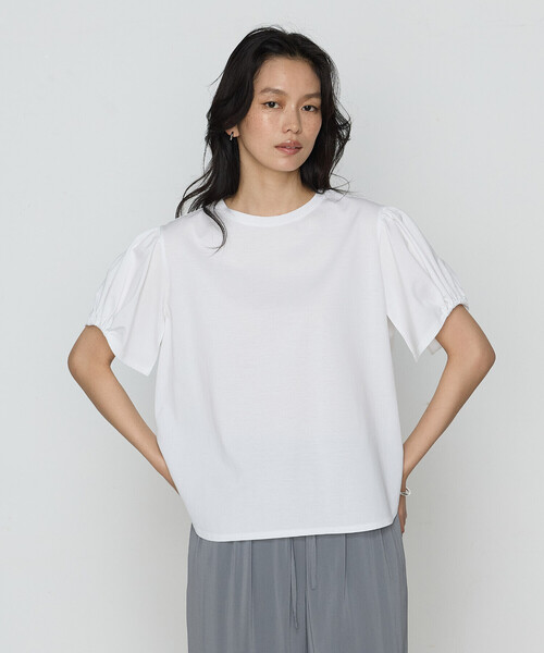 K.T KIYOKO TAKASE(キヨコタカセ)の「アルビ二天竺パフスリーブ Tシャツ(Tシャツ/カットソー・レディース・ホワイト/チャコール/レモンイエロー/ブラック・9号/7号)」の2枚目の写真