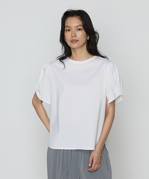 K.T KIYOKO TAKASE(キヨコタカセ)の「アルビ二天竺パフスリーブ Tシャツ(Tシャツ/カットソー・レディース・ホワイト/チャコール/レモンイエロー/ブラック・9号/7号)」の6枚目の写真