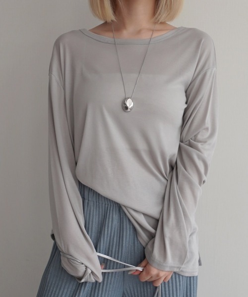 Rashik（ラシク）の「サイドスリットシアートップス（Tシャツ/カットソー・レディース・ホワイト/ピンク/ミント/オリーブ/ブラック/ライトイエロー/ブルー/グレー・FREE）」の3枚目の写真