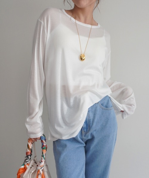 Rashik（ラシク）の「サイドスリットシアートップス（Tシャツ/カットソー・レディース・ホワイト/ピンク/ミント/オリーブ/ブラック/ライトイエロー/ブルー/グレー・FREE）」の2枚目の写真