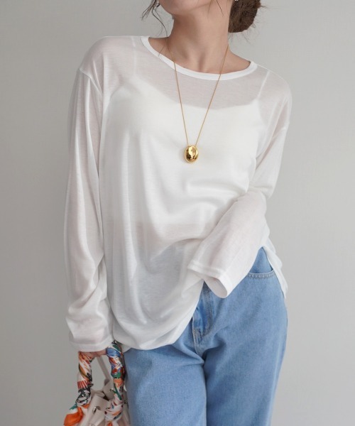 Rashik（ラシク）の「サイドスリットシアートップス（Tシャツ/カットソー・レディース・ホワイト/ピンク/ミント/オリーブ/ブラック/ライトイエロー/ブルー/グレー・FREE）」の9枚目の写真