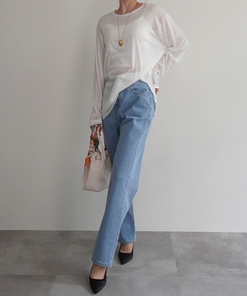 Rashik（ラシク）の「サイドスリットシアートップス（Tシャツ/カットソー・レディース・ホワイト/ピンク/ミント/オリーブ/ブラック/ライトイエロー/ブルー/グレー・FREE）」の10枚目の写真