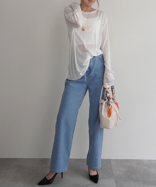 Rashik（ラシク）の「サイドスリットシアートップス（Tシャツ/カットソー・レディース・ホワイト/ピンク/ミント/オリーブ/ブラック/ライトイエロー/ブルー/グレー・FREE）」の11枚目の写真