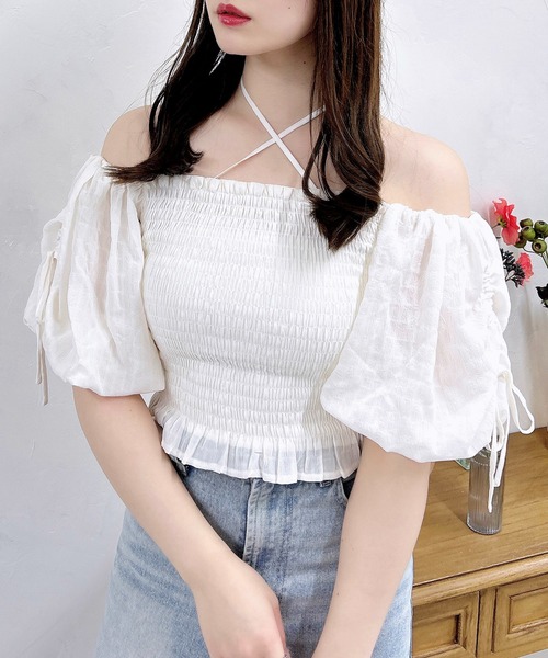 INGNI（イング）の「シャーリングオフショルブラウス（シャツ/ブラウス・レディース・オフホワイト/ブラウン系その他2/ネイビー系2/ブラック/ブラック系/ピンク・M）」の8枚目の写真