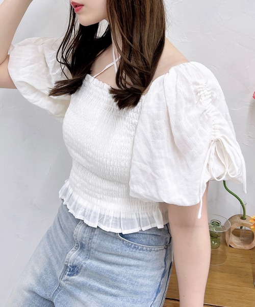 INGNI（イング）の「シャーリングオフショルブラウス（シャツ/ブラウス・レディース・オフホワイト/ブラウン系その他2/ネイビー系2/ブラック/ブラック系/ピンク・M）」の7枚目の写真