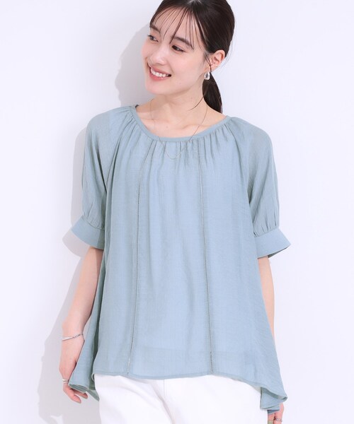 DRESKIP(ドレスキップ)の「【S-LL/2点セット】インせず着られる はしごレース5分袖ブラウス(シャツ/ブラウス・レディース・ブラック/ライトベージュ/ライトオレンジ系/ライトブルー・01/02/03)」の3枚目の写真