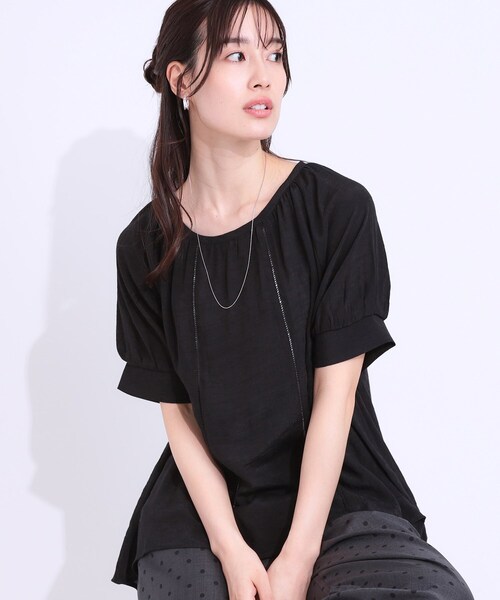 DRESKIP(ドレスキップ)の「【S-LL/2点セット】インせず着られる はしごレース5分袖ブラウス(シャツ/ブラウス・レディース・ブラック/ライトベージュ/ライトオレンジ系/ライトブルー・01/02/03)」の1枚目の写真