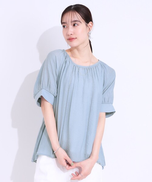 DRESKIP(ドレスキップ)の「【S-LL/2点セット】インせず着られる はしごレース5分袖ブラウス(シャツ/ブラウス・レディース・ブラック/ライトベージュ/ライトオレンジ系/ライトブルー・01/02/03)」の5枚目の写真