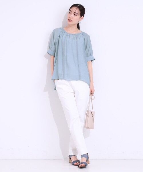 DRESKIP(ドレスキップ)の「【S-LL/2点セット】インせず着られる はしごレース5分袖ブラウス(シャツ/ブラウス・レディース・ブラック/ライトベージュ/ライトオレンジ系/ライトブルー・01/02/03)」の7枚目の写真