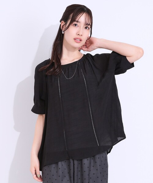 DRESKIP(ドレスキップ)の「【S-LL/2点セット】インせず着られる はしごレース5分袖ブラウス(シャツ/ブラウス・レディース・ブラック/ライトベージュ/ライトオレンジ系/ライトブルー・01/02/03)」の9枚目の写真