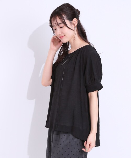 DRESKIP(ドレスキップ)の「【S-LL/2点セット】インせず着られる はしごレース5分袖ブラウス(シャツ/ブラウス・レディース・ブラック/ライトベージュ/ライトオレンジ系/ライトブルー・01/02/03)」の10枚目の写真