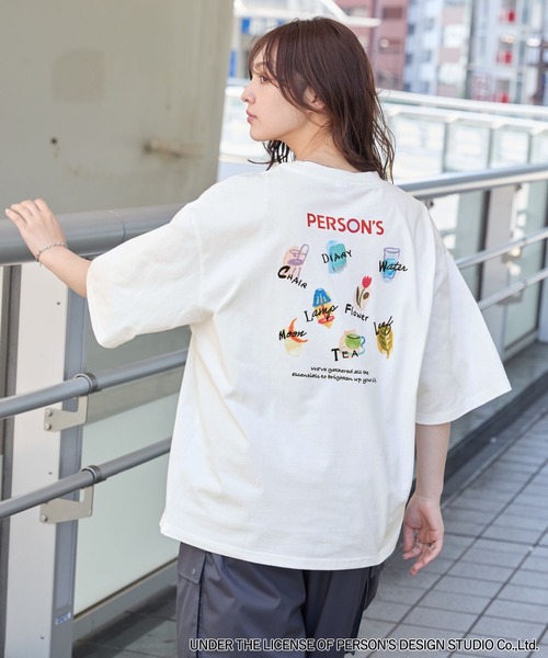 PERSON'S（パーソンズ）の「PERSON'S/パーソンズ 別注 グラフィックデザインプリント 刺繍 半袖Tシャツ（Tシャツ/カットソー・レディース・スミクロ/ホワイト/ブラック系/オフホワイト・L/M）」の9枚目の写真